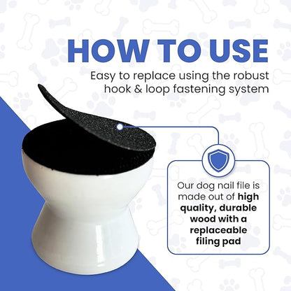 Dog Nail File - Upgraded Dog Nail Scratch Board - 1 White Nail File for Dogs w/ 4 Replaceable Sandpapers - Dog Nail Trimmers - Round Dog Nail Grinder for Pet Nails - Relaxing Dog Nail Trimming Board