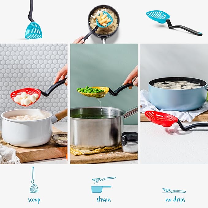 Dreamfarm Lestrain 2-in-1 Drip-Catching Sit-Up Slotted Cooking Spoon Scoop & Strainer - 11" Dreamfarm Blue