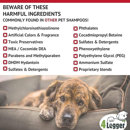 4-Legger Certified Organic Dog Shampoo - All Natural and Hypoallergenic with Aloe and Lemongrass, Soothing for Normal, Dry, Itchy or Allergy Sensitive Skin - Biodegradable - Made in USA - 16 oz