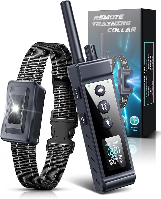 Dog Shock Collar 4265Ft Dog Training Collar with Remote for Large Medium Small Dogs, IP67 Waterproof with 4 Safe Training Modes, Security Lock, Dog Bark E-Collar for All Breeds(Navy Blue 1 Pack)