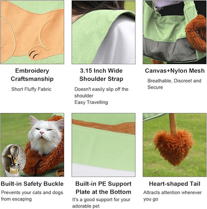 Dog Carrier Sling Lion-Shaped Pet Canvas Bag Cat Shoulder Bag Pet Body Holder for Daily Use Walking Travel Outdoor, Light Green L
