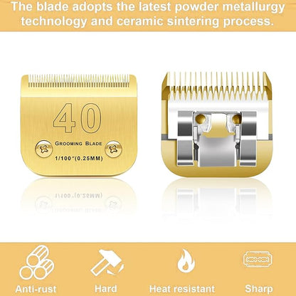40 Blades Dog Grooming Blades Compatible with Andis/Oster A5/Wahl KM-10 Series Dog Clippers Replacement Blades,Detachable Dog Clipper Blades(Gold,40#/3PCS)