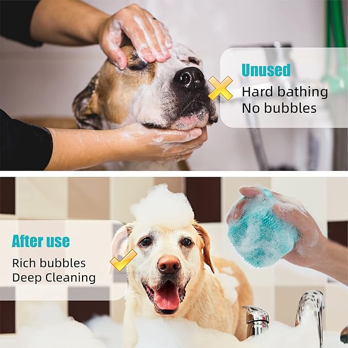 6Pcs Silicone Pet Grooming Set: Bath Massage Dispenser Brush, Finger Toothbrush, Nail Clippers and File for Dogs and Cats