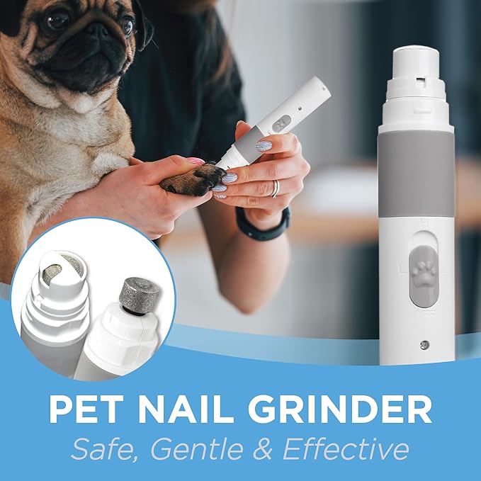 PET NAIL GRINDER - BEST Rechargeable Cordless DOG NAIL Trimmer for Dogs & Cats - Easy & Comfortable to Use - Quiet Motor, Two Speed Options with Light Indicator - Great for Small, Medium, Large Nails.