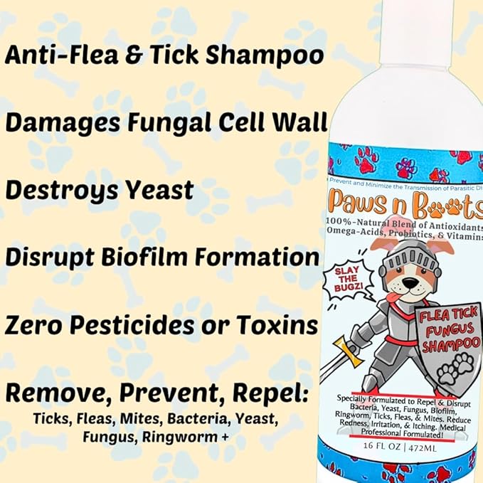 Pet Flea & Tick Treatment Shampoo, Coat Armor - 100% Organic, All-Natural & Non-Toxic to Pets. Fast Relief for Dry, Itchy, Sensitive Skin. Tearless, Odor Controlling, Lavender, Made in USA 16oz