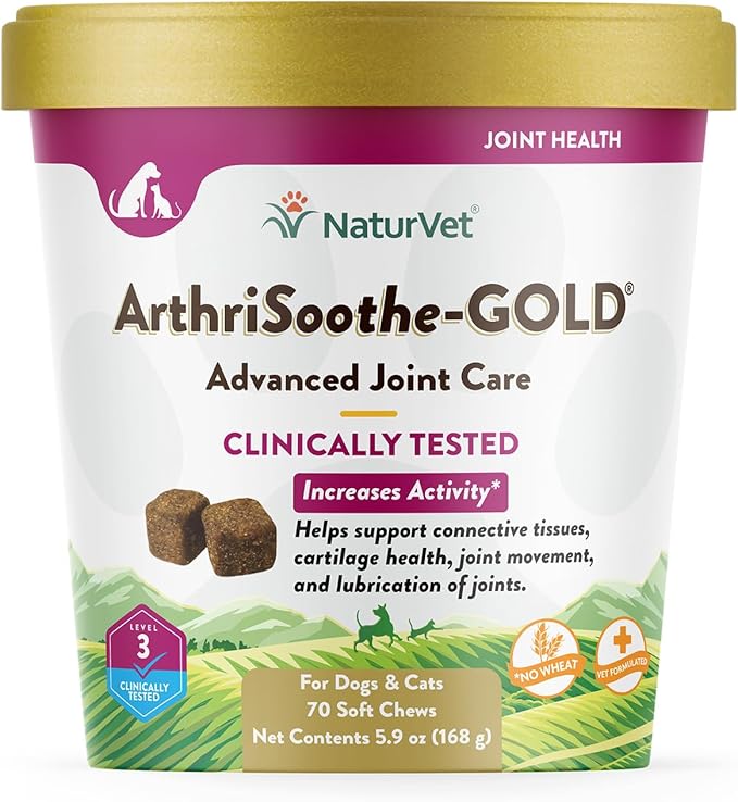NaturVet ArthriSoothe-Gold Level 3 Advanced Joint Care for Dogs  Soft Chew Dog Supplement with Glucosamine, MSM, Chondroitin & Hyaluronic Acid  Wheat-Free Pet Supplements  70 Ct.