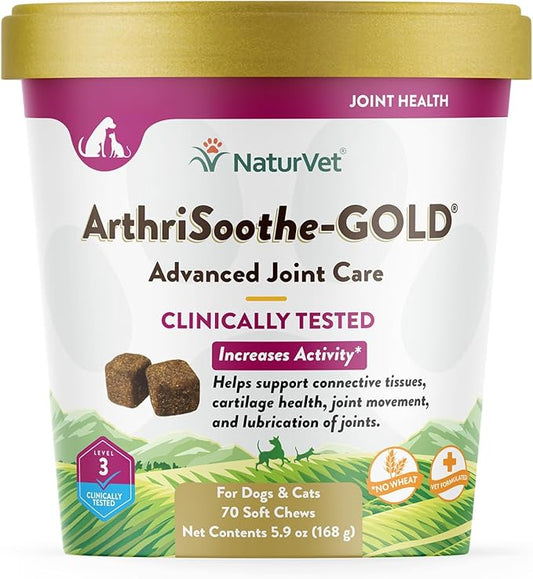 NaturVet ArthriSoothe-Gold Level 3 Advanced Joint Care for Dogs  Soft Chew Dog Supplement with Glucosamine, MSM, Chondroitin & Hyaluronic Acid  Wheat-Free Pet Supplements  70 Ct.