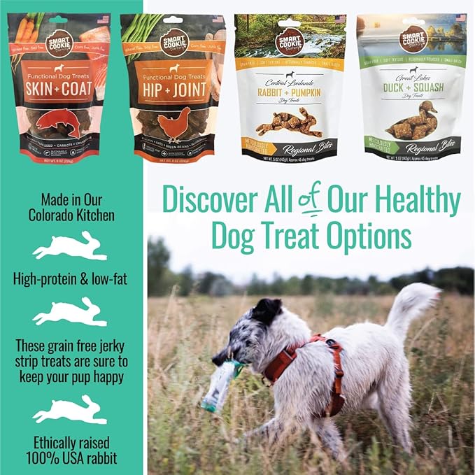 Smart Cookie Single Ingredient Rabbit Jerky Dog Treats - Training Treat Strips for Dogs and Puppies with Allergies, Sensitive Stomachs - Dehydrated, 100% Meat, Grain Free, Made in USA - 3oz, Pack of 1