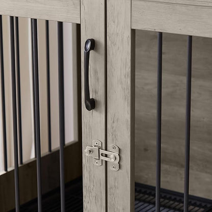 32Inch Dog Crate Wooden Lockable Dog Kennel with Removable Tray and Storage Drawer Indoor Dog Crate Furniture End Table Pet Cage 32.3'' W x 22.8'' D x 33.5'' H Grey