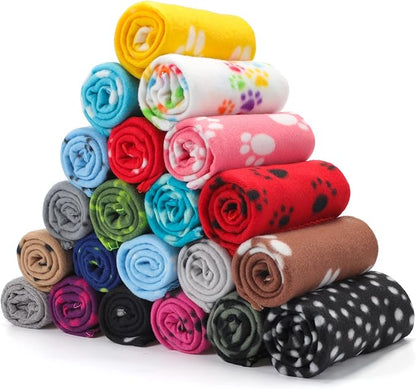 Eccliy 20 Pcs Puppy Blanket Pet Soft Fleece Dog Blankets Warm Felt Throw Sleep Mat Bed Covers for Doggie Puppy Pet Dogs Cat, 20 Styles(23.6 x 27.6 Inch,Paw)