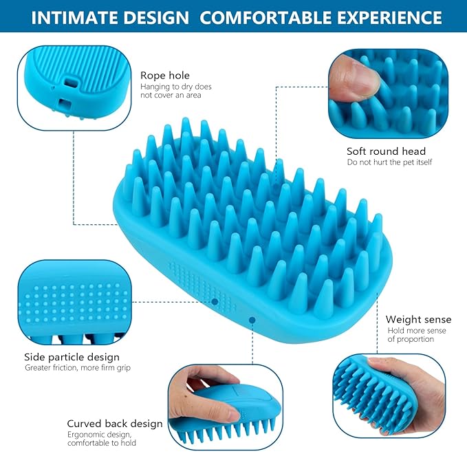 2 Pack Silicone & Rubber Pet Grooming Brushes - Bath, Massage & Shedding Brushes for Dogs & Cats with Long or Short Hair