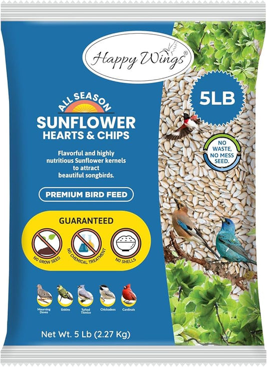 Sunflower Hearts & Chips - Sunflower Kernels and Chips Bird Food - 5 Lb No Mess, No Waste I No Grow Seed | Bird Seed for Wild Birds
