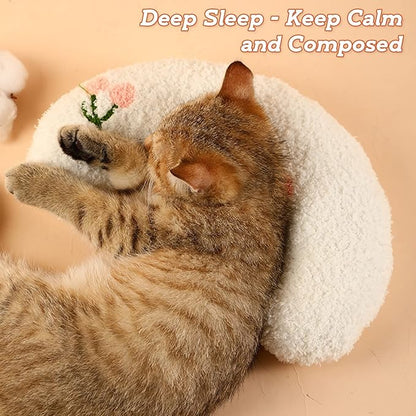 T'CHAQUE Dog Pillow Bed, Cat Calming Pillow, Dog Neck Pillow for Joint Relief Sleeping, Ultra Soft Half Donut Cuddler, Pillow Pet for Upper Spine Support, Doggy/Kitten Pillow Training Toy，White