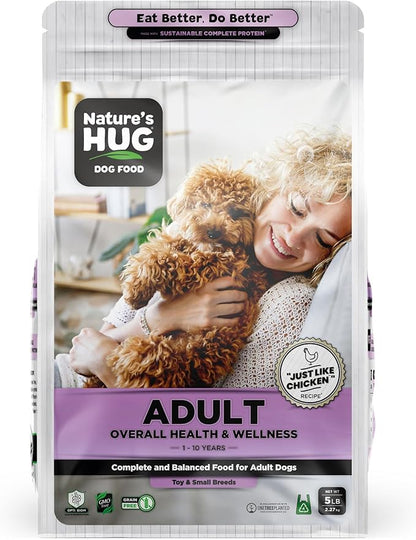 Nature's HUG Dry Dog Food, for Adult-Toy & Small Breeds, 5 lb. Bag, Chicken Flavor Plant-Based Protein Vegetarian Kibble, Grain-Free, Allergen-Free, Complete Protein & Balanced Nutrition