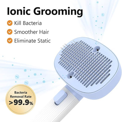 Quirk Multifunctional Cat Brush with Release Button, Hair Remover, Massager Negative Ion Pet Grooming, Blue, for Dogs and Cats
