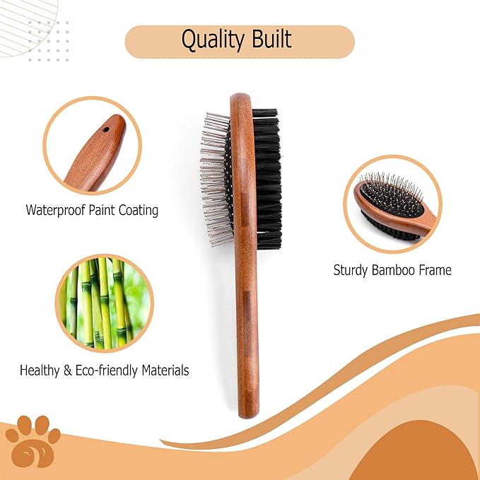 Double-Sided Pet Slicker Brush for Dogs and Cats - Professional Grooming Comb with Pins and Bristles - Ideal for Long and Short Hair - Shedding and Tangle Removal - Durable and Gentle Brush