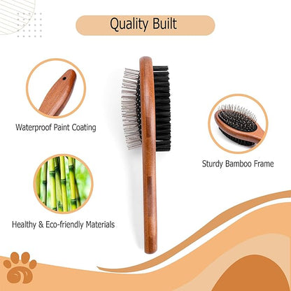 Double-Sided Pet Slicker Brush for Dogs and Cats - Professional Grooming Comb with Pins and Bristles - Ideal for Long and Short Hair - Shedding and Tangle Removal - Durable and Gentle Brush