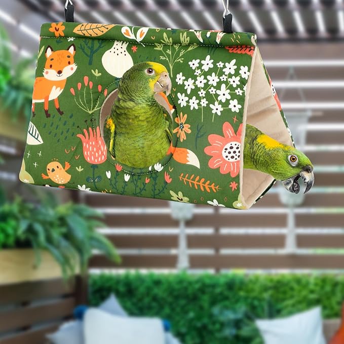 Rypet Winter Warm Bird Nest House - Hanging Hammock Velvet Shed Hut Cage Plush Fluffy Birds Hideaway Sleeping Bed Fuzzy for African Grey Cockatoo and Other Amazon Parrot Largeï¼_reenï¼