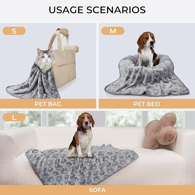 Luciphia 1 Pack 6 Dog Blankets Cat Soft Fluffy Fleece Pet Blanket Warm Cute Print Design Puppy Kitten Doggy Paw Grey Medium(30"x20")