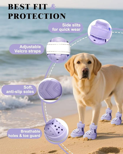 Dog Boots for Hot Pavement & Snow, Waterproof Non-Slip Dog Shoes with Reflective Straps, Adjustable Pet Booties for Small to Large Dogs, Outdoor Paw Protection, 4Pcs