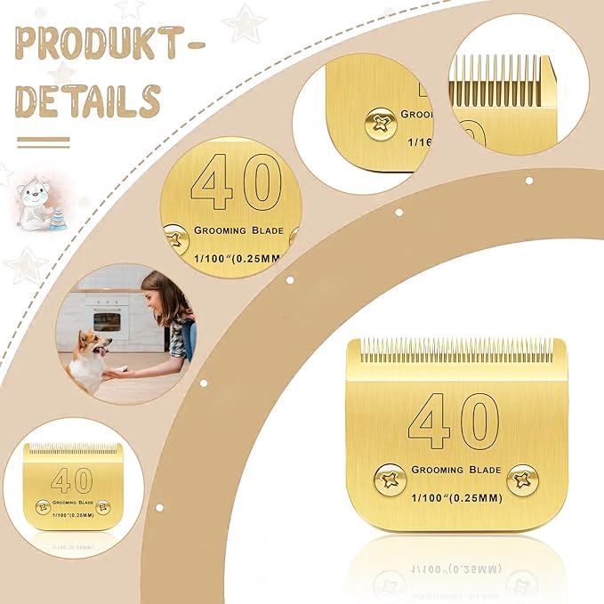 40 Blades Dog Grooming Blades Compatible with Andis/Oster A5/Wahl KM-10 Series Dog Clippers Replacement Blades,Detachable Dog Clipper Blades(Gold,40#/3PCS)