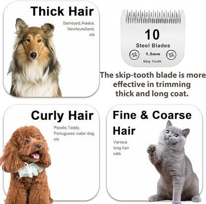 10+7+5+4 Skip Tooth Blades,Detachable Pet Dog Grooming Steel Blade Compatible with Oster A5,Wahl KM10 Series Clippers,Cut Length 1/8-Inch (3.2mm)，4 Pack