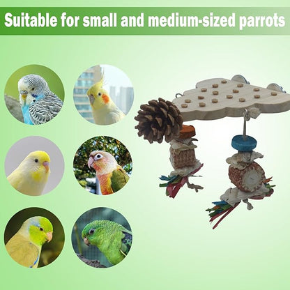 Parrot Toys, Parrot Wooden Bird Toys, Long Tailed Parrot Toys with Pure Natural Corn Sticks, Small and Medium-Sized Parrot Toys with Pure Natural Pine Cones, Fun Bird Cage Accessories