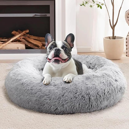 JOLLYVOGUE Small Dog Bed & Cat Bed, Anti-Anxiety Calming Dog Bed for Small Dogs, Donut Warming Cozy Soft Round Pet Bed, Fluffy Faux Fur Cushion Bed for Small Medium Dogs(20")