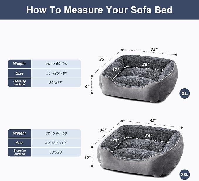 JOEJOY Rectangle Dog Bed for Large Medium Small Dogs - Washable Orthopedic Sofa Bed, Soft Breathable Puppy & Pet Cuddler, Durable Calming Dog Bed with Anti-Slip Bottom, Multiple Sizes, Dark Grey