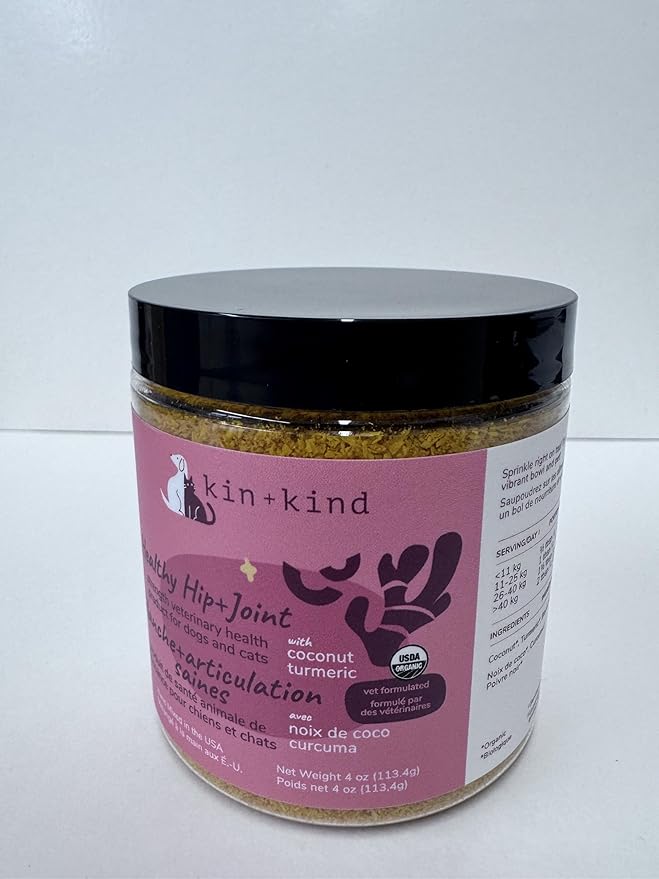 kin+kind Hip+Joint Supplement Dogs & Cats - Vet Formulated Natural Formula with Organic Turmeric, Black Pepper and Coconut- Made in USA - 4 oz (Medium)