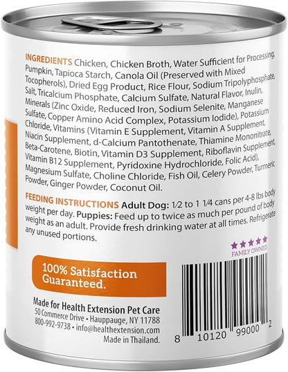 Health Extension Wet Dog Food Chicken & Pumpkin Entrée in Gravy, 9 oz - Digestive Support with Superfoods & Antioxidants for Immune Support (Case of 12 Cans)