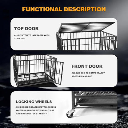 42 Inch Heavy Duty Dog Crate with Secure Locking System, Escape-Proof Dog Cage Kennel for Medium to Large Dogs, Indestructible Chew-Resistant Design, Dual Doors & Easy-Clean Removable Tray