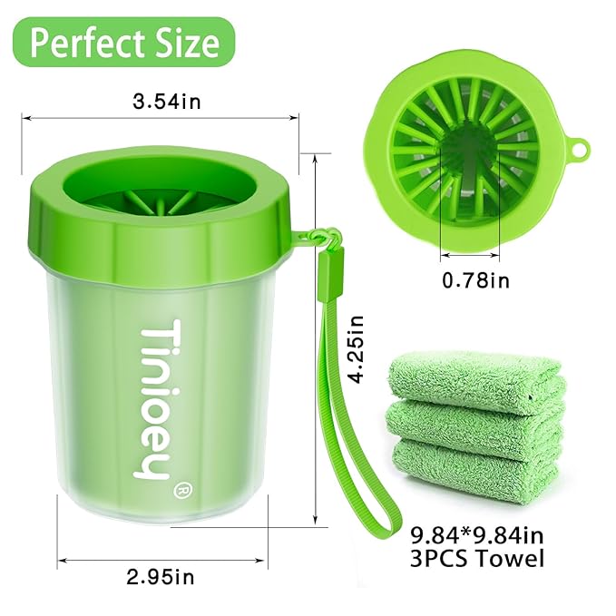 Dog Paw Cleaner for Small Dogs (with 3 Absorbent Towels), Dog Paw Washer, Muddy Paw Cleaner, Pet Foot Cleaner (Small, Green)