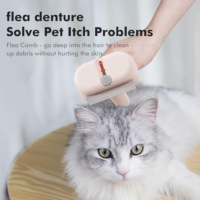 3 In 1 Pet Dematting Tool, Dog Flea Lice Combs for Grooming, Undercoat Rake & Dematting Comb for Detangling Matted or Knotted Undercoat Hair, Great for Short or Long-haired Dogs & Cats - Pink