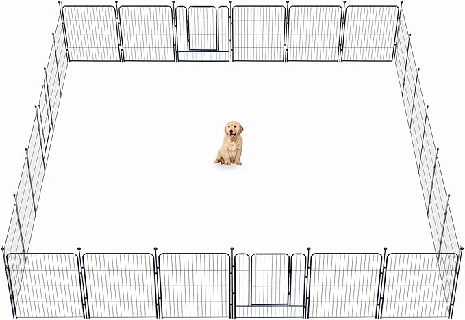 Dog Playpen,32/40/45 Inch Height in Heavy Duty, Folding Indoor Outdoor Anti-Rust Dog Exercise Fence, Portable Pet Playpen with Door for Large Medium Small Dogs and Pet (24 Panels, 32 Inch) Silver