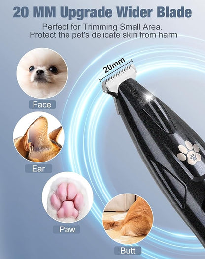 Dog Paw Trimmer with LED Display, 2 Speed Low Noise Clippers for Grooming, 20 mm Widen Blade Pet Hair Trimmer with LED Light, Cat & Dog Grooming Kit for Paws, Eyes, Ears, Face, Rump