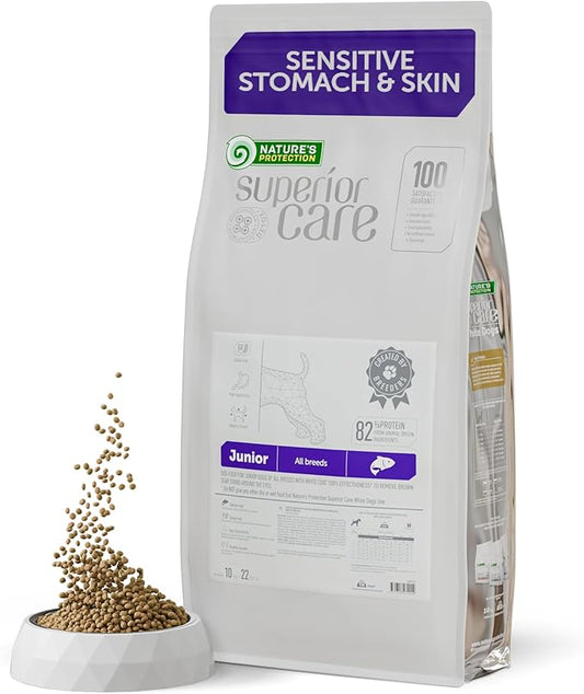 Nature's Protection Superior Care Grain Free Dry Dog Food - Healthy Dog Food for All Breeds Light Coated Dogs - Balanced, Super Premium Dog Food for Junior Dogs - 1 Pack of 22lb Salmon Flavor
