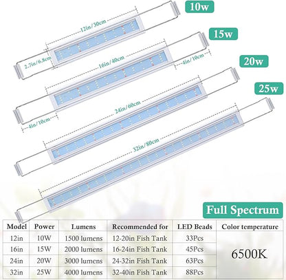 HITOP Full Spectrum LED Aquarium Light – 12” 16” 24” 32” Classic Fish Tank Light with RGB LEDs, with Timer and Stable Extendable Brackets (12-20in)