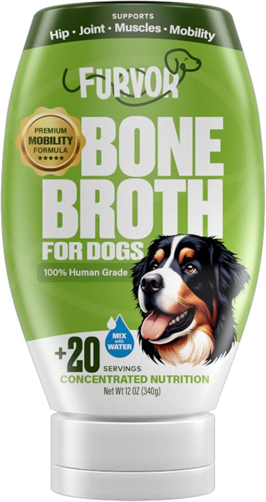 Mobility Support Beef Bone Broth for Dogs | Hip & Joint Support for Dogs | Glucosamine & Amino Acid Boosted | Human Grade Ingredients | Just add Water | Made in USA, 12 oz