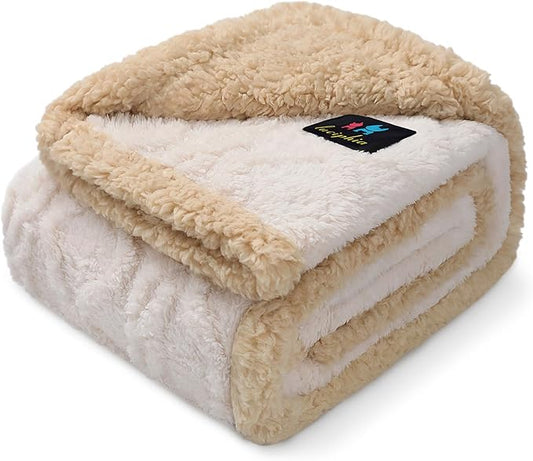 Waterproof Pet Blanket, Liquid Pee Proof Dog Blankets for Sofa Bed Couch, Reversible Sherpa Fleece Furniture Protector Cover for Small Medium Large Dogs Cats,Beige-Thicken Mediumï¼57" x 40"ï¼