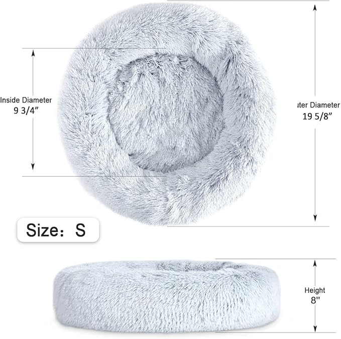 NOYAL Calming Donut Dog Bed for Small to Medium Dogs & Cats - Plush Faux Fur Anti-Anxiety Pet Bed with Machine Washable Cover & Non-Slip Base