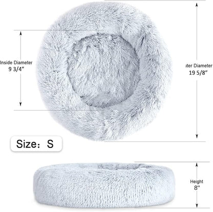 NOYAL Calming Donut Dog Bed for Small to Medium Dogs & Cats - Plush Faux Fur Anti-Anxiety Pet Bed with Machine Washable Cover & Non-Slip Base