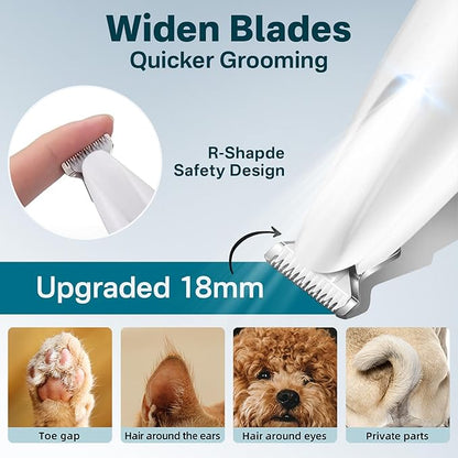 Dog Paw Trimmer & Nail Grinder 2in1 Upgrade [Ultra-Low Noise] [Micro Precision] Cordless Clippers for Grooming Kit, Pet Hair Shears for Cat Small Dogs, Electric Razors with LED Light