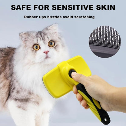 YINGFAN Self Cleaning Slicker Dog Brush for Shedding, Pet Friendly Dog Brushes for Grooming, Deshedding Dog Brush for Long Haired and Short Haired Dogs (Yellow)