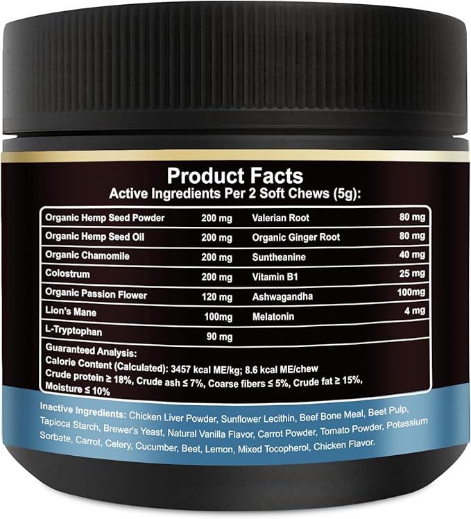 Noble Beast Dog Hemp Calming Chews for Dogs - Melatonin for Dogs - Dog Calming Treats - Motion Sickness for Dogs - All Natural - Soft Chews with Hemp and Melatonin - Chicken Flavor -120 Count