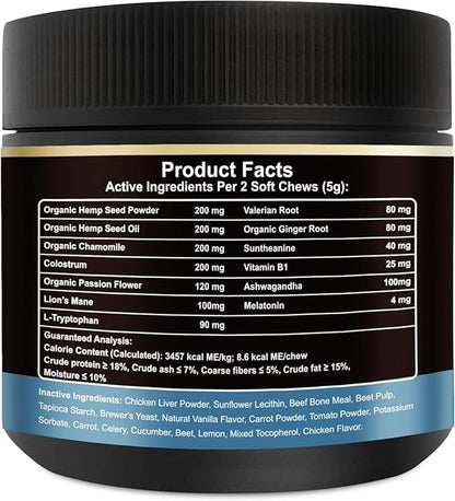 Noble Beast Dog Hemp Calming Chews for Dogs - Melatonin for Dogs - Dog Calming Treats - Motion Sickness for Dogs - All Natural - Soft Chews with Hemp and Melatonin - Chicken Flavor -120 Count