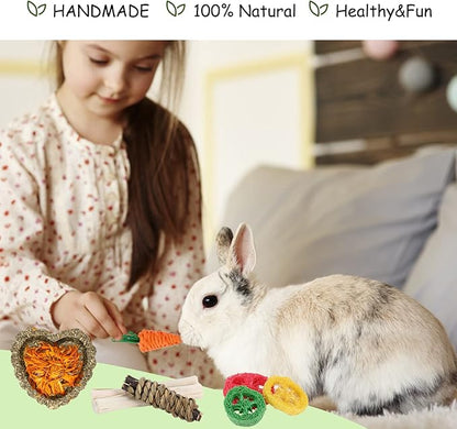 VESPRO Bunny Toys, 21PCS Rabbit Chew Toys for Teeth, Guinea Pig Natural Treats, Timothy Hay Sticks for Chinchillas Hamsters Rats, Small Animals Teeth Grinding