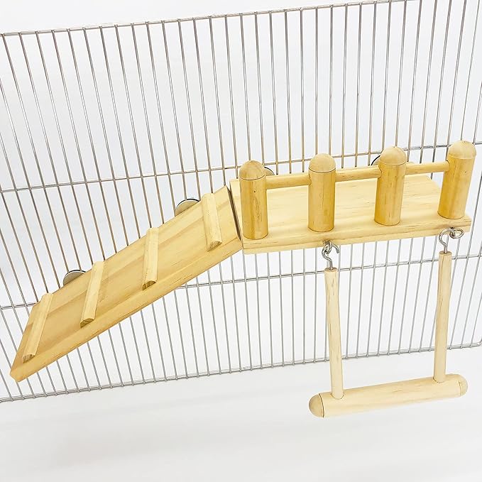 Parrot Climbing Ladder, Bird Wooden Playground with Climbing Ladder Stand, Parrot Play Stand, Bird Swing for Green Cheeks, Small Lovebirds, Goldens, Hamsters, Bird Cage Chew Toy Set