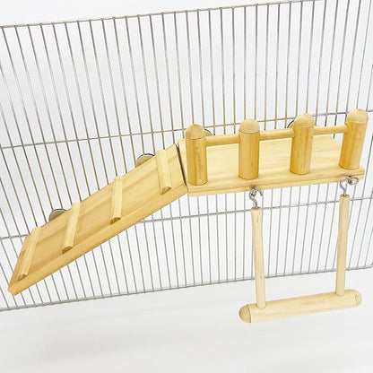 Parrot Climbing Ladder, Bird Wooden Playground with Climbing Ladder Stand, Parrot Play Stand, Bird Swing for Green Cheeks, Small Lovebirds, Goldens, Hamsters, Bird Cage Chew Toy Set