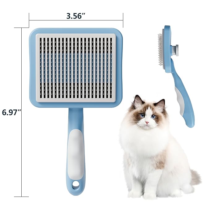 Cat Brush with One-Click Button, Cat Brushes for Indoor Cats Sheddingï¼_elf Cleaning Slicker Cat Brush for Shedding Massaging Grooming, Suitable for Long Short Haired Pets, Comfortable/Easy to Clean